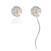 925 Stamp Silver Color Earrings yellow flower Ear Stud Womens  Party Jewelry Love Gift