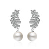 925 Stamp Silver Color Pearl Earrings Long Feather Stud Earring Women Wedding Fine Jewelry Christmas