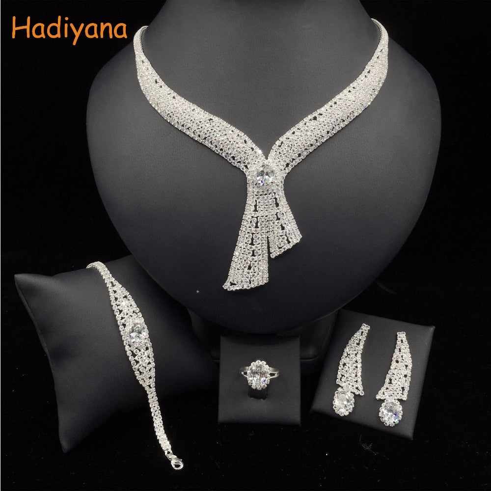 ECHSIO-2020-Sparkling-Crystal-Tie-Shape-4pcs-Sets-Wedding-Bridal-Jewelry-Accessory-For-Bride-Party