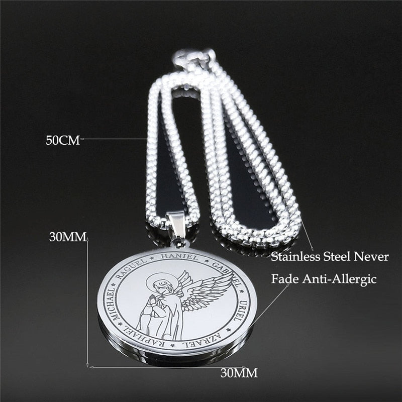 HANIEL GABNEL URIEL AZRAEL RAPHAEL MICHAEL RAGUEL Chain Necklaces Silver Color Statement Necklace Jewery bijoux acier XH269S02