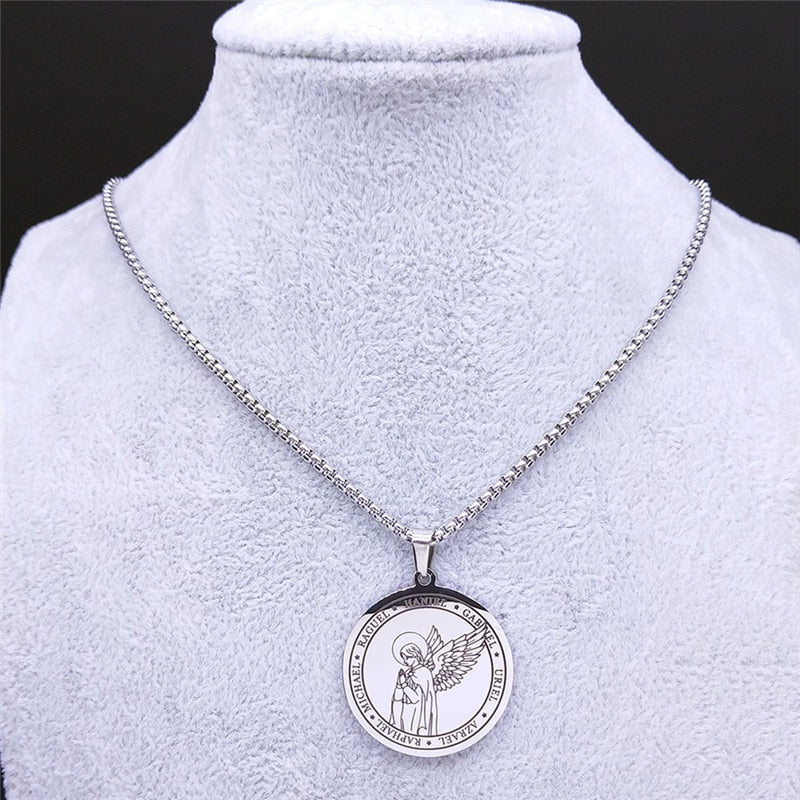 HANIEL GABNEL URIEL AZRAEL RAPHAEL MICHAEL RAGUEL Chain Necklaces Silver Color Statement Necklace Jewery bijoux acier XH269S02