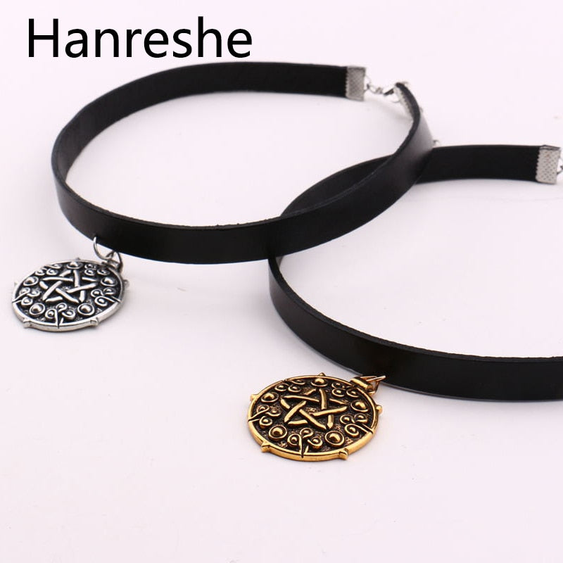 HANRESHE Witcher 3 Medallion 32cm+5cm Leather Choker Necklace the Wild Hunt Game Cosplay Jewelry Gothic Gold Pendant Women