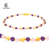 6 Design Amber Necklace Jewelry with Natural Rose Quartz Amethyst Gemstone Knotted Baltic Amber Bijoux for Baby Women