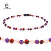 6 Design Amber Necklace Jewelry with Natural Rose Quartz Amethyst Gemstone Knotted Baltic Amber Bijoux for Baby Women