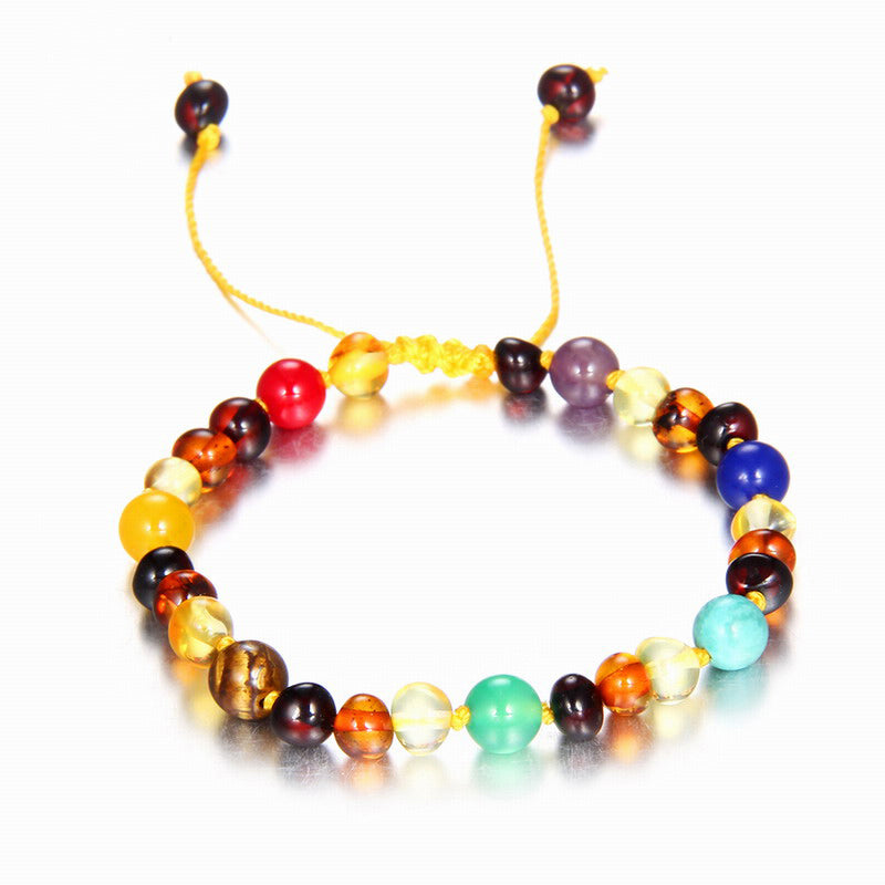 Amber Adjustable Bracelets Handmade Genuine Amber Beads Bracelet Original Fine Jewelry 7 Chakra Stones for Baby Adult