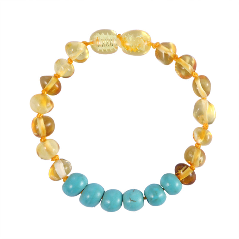 Amber Teething Bracelet/ Necklace for Baby with Turquoise Natural Amber Beads 100% Real Baltic Sea Cherry Custom Jewelry