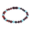 Amber Teething Bracelet/ Necklace for Baby with Turquoise Natural Amber Beads 100% Real Baltic Sea Cherry Custom Jewelry