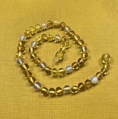 Amber Teething Necklace Jewelry Gifts for Baby Boys Women Natural Amber Beads Children Necklace with Genuine Moonstone