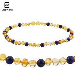 Amber Teething Necklace with Natural Lapis Lazuli Baltic Amber Beads Baby Adult Custom Jewelry Blue Natural Stone Bijoux