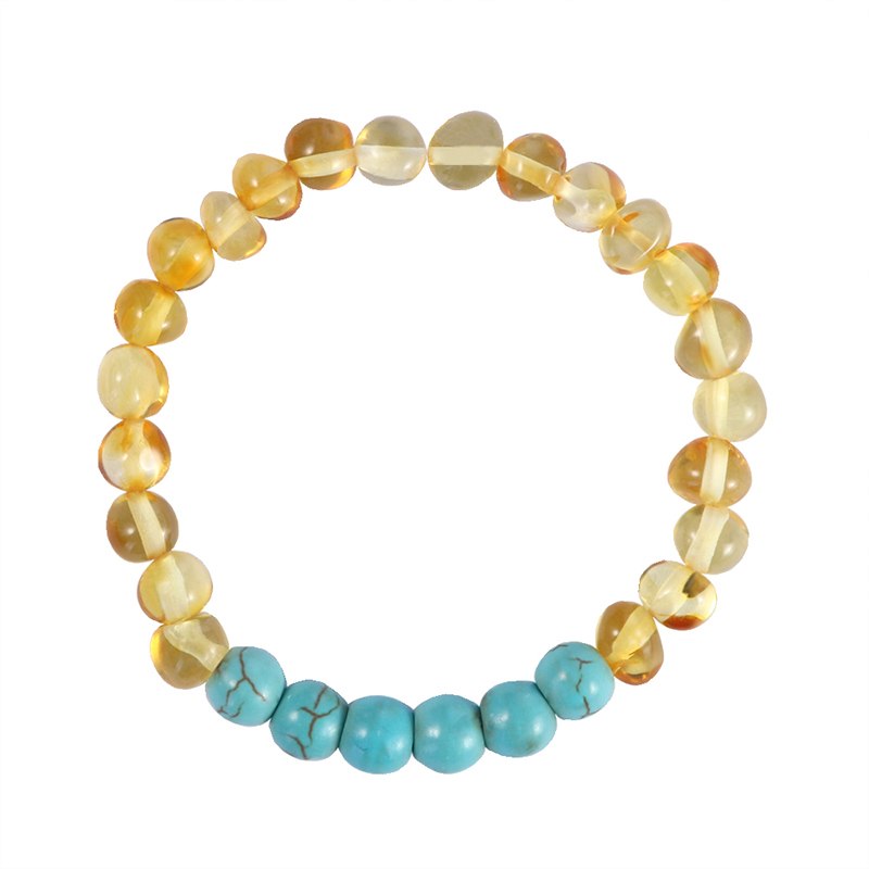 Baltic Amber Bracelet / Necklace with Natural Turquoise for Baby Women Jewelry Original Choker Handmade Design Gift