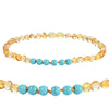 Baltic Amber Bracelet / Necklace with Natural Turquoise for Baby Women Jewelry Original Choker Handmade Design Gift
