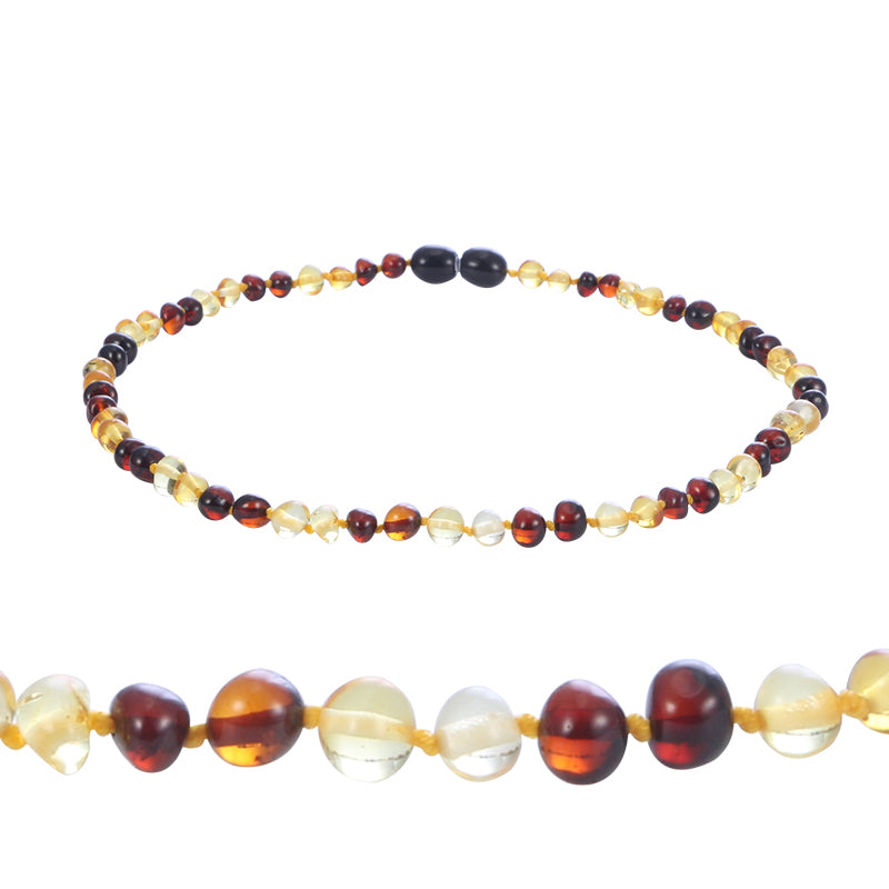 Baltic Amber Teething Necklace for Babies (Unisex) Cherry with Cognac 100% USA Lab-Tested Authentic Amber Bracelet