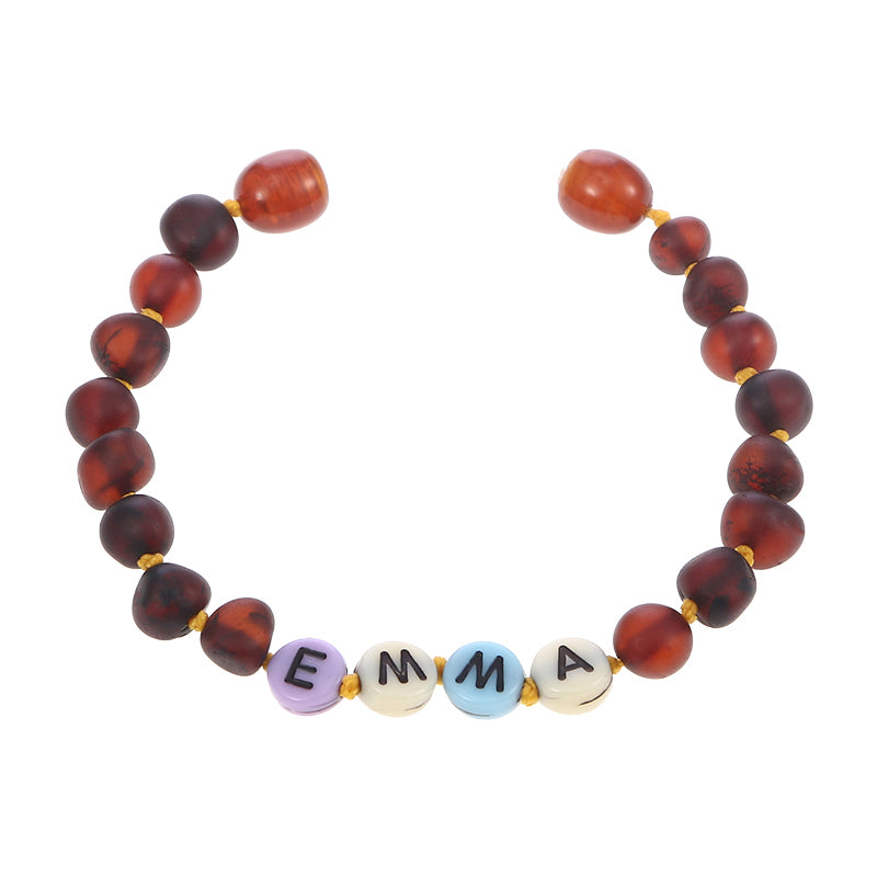 Custom Name Amber Jewelry Baltic Amber Teething Bracelet Anklet with BABY'S NAME Unique Children Natural Jewelry Gift