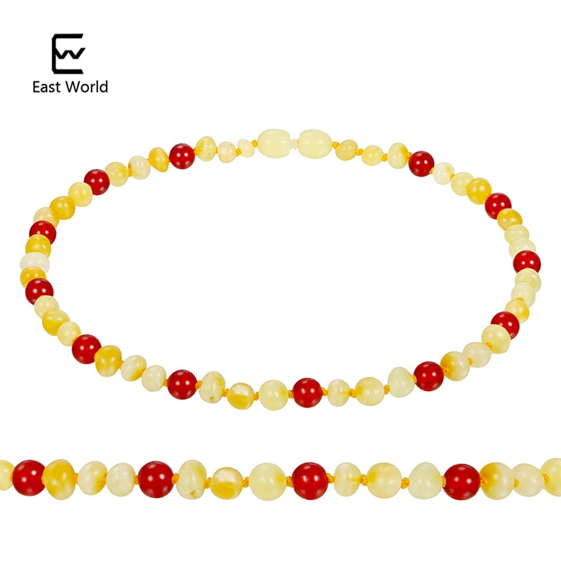 Natural Baltic Amber Teething Necklace for Baby Gemstone Agate +Honey Jewelry Bracelets for baby Women Treating yourself