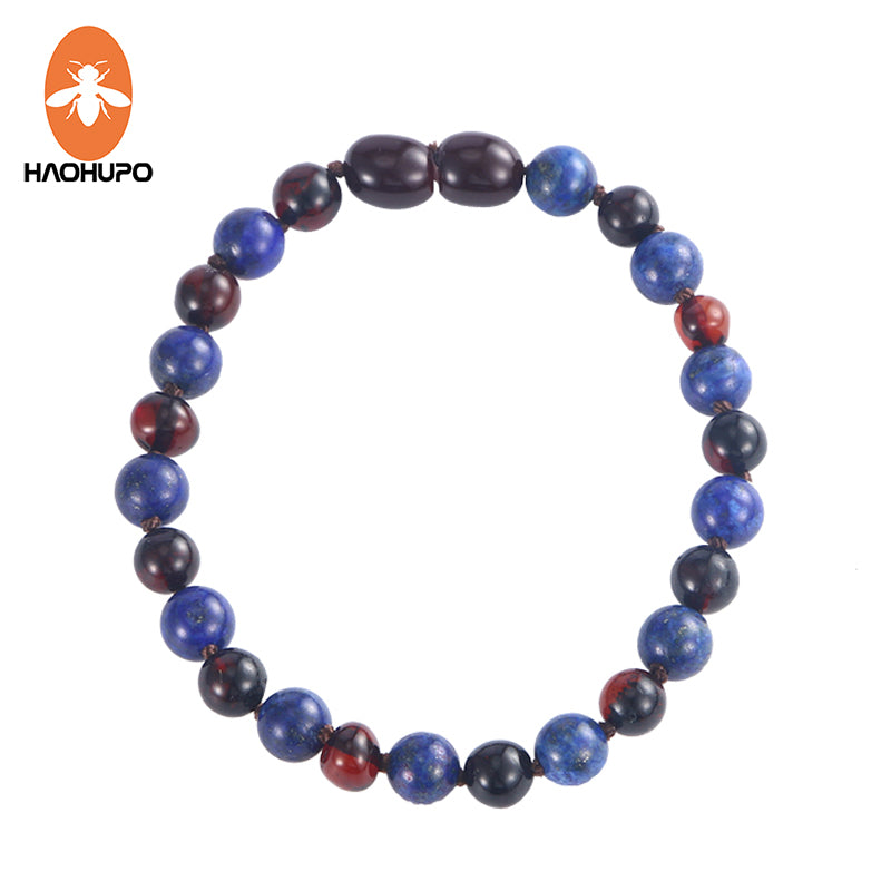 Polished Cherry Amber Bracelets Necklace for Men Natural Lapis Lazuli Stones Baltic Sea Amber Kids Adult Jewelry Gift
