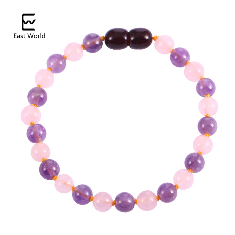 Rose Quartz Amethyst Bracelet Natural Stone Jewelry Thread Clasp 6mm Round Stone Bracelet Necklace for Women Gifts