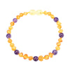 Unpolished Amber Baby Teething Bracelet / Necklace with Natural Amethyst Stone Irregular Amber Jewelry for Women Child