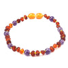 Unpolished Amber Baby Teething Bracelet / Necklace with Natural Amethyst Stone Irregular Amber Jewelry for Women Child