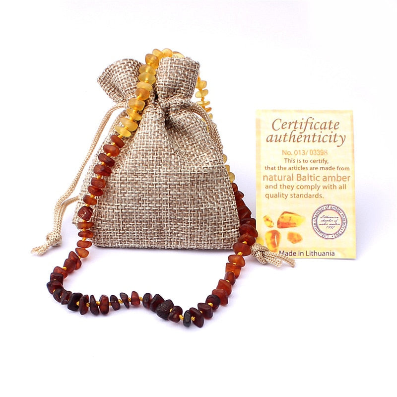 Unpolished Amber Teething Necklace Raw Cherry with Honey Baltic Natural Amber Baby Necklaces Jewelry Supplier for Etsy