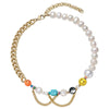 HAPPY GO LUCKY Dupe Inspired Remake Necklace Trendy Summer BOHO Style Faux Pearl Mismatched Chain Choker Colorful Beaded