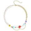 HAPPY GO LUCKY Dupe Inspired Remake Necklace Trendy Summer BOHO Style Faux Pearl Mismatched Chain Choker Colorful Beaded