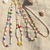 HAPPY GO LUCKY Dupe Inspired Remake Necklace Trendy Summer BOHO Style Faux Pearl Mismatched Chain Choker Colorful Beaded