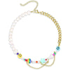 HAPPY GO LUCKY Dupe Inspired Remake Necklace Trendy Summer BOHO Style Faux Pearl Mismatched Chain Choker Colorful Beaded