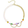 HAPPY GO LUCKY Dupe Inspired Remake Necklace Trendy Summer BOHO Style Faux Pearl Mismatched Chain Choker Colorful Beaded