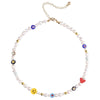HAPPY GO LUCKY Dupe Inspired Remake Necklace Trendy Summer BOHO Style Faux Pearl Mismatched Chain Choker Colorful Beaded