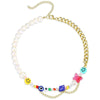 HAPPY GO LUCKY Dupe Inspired Remake Necklace Trendy Summer BOHO Style Faux Pearl Mismatched Chain Choker Colorful Beaded