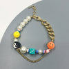 HAPPY GO LUCKY Dupe Inspired Remake Necklace Trendy ins Boho Pearl Cuban chain Choker Colorful Beaded Choker for Woman Jewelry