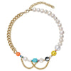 HAPPY GO LUCKY Dupe Inspired Remake Necklace Trendy ins Boho Pearl Cuban chain Choker Colorful Beaded Choker for Woman Jewelry