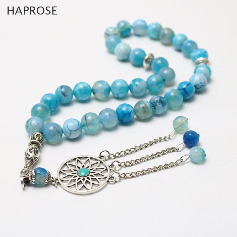 100% Natural blue Agate 10mm beads Islamischen 33 Muslimischen Gebetskette Tasbih Misbaha Tasbeeh Sibha Tespih Ramadan
