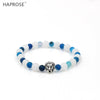 Agate bracelet Natural White blue Agates Beads 8mm Creative Jewellery Bracelet Gem Lion head bracelet Free shipping