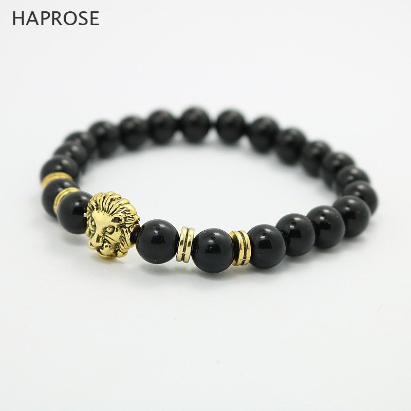 Agate bracelet Natural Yellow black Agates Beads 8mm Creative Jewellery Bracelet Gem Lion head bracelet Free shipping