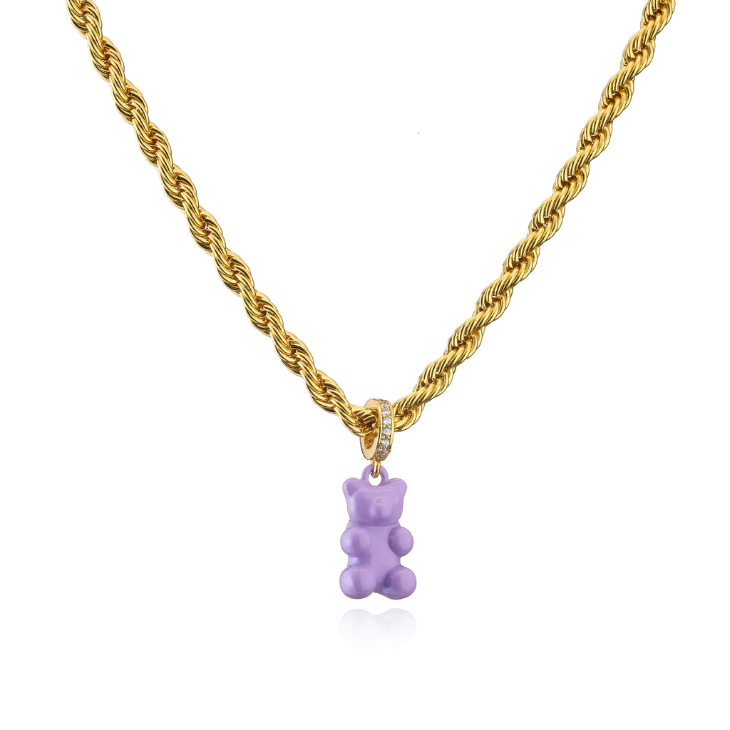 HECHENG,Gummy Bear Stainless Steel Chain Necklace,Candy Color Pendant Necklace for Women Girls,Handmade Jewelry