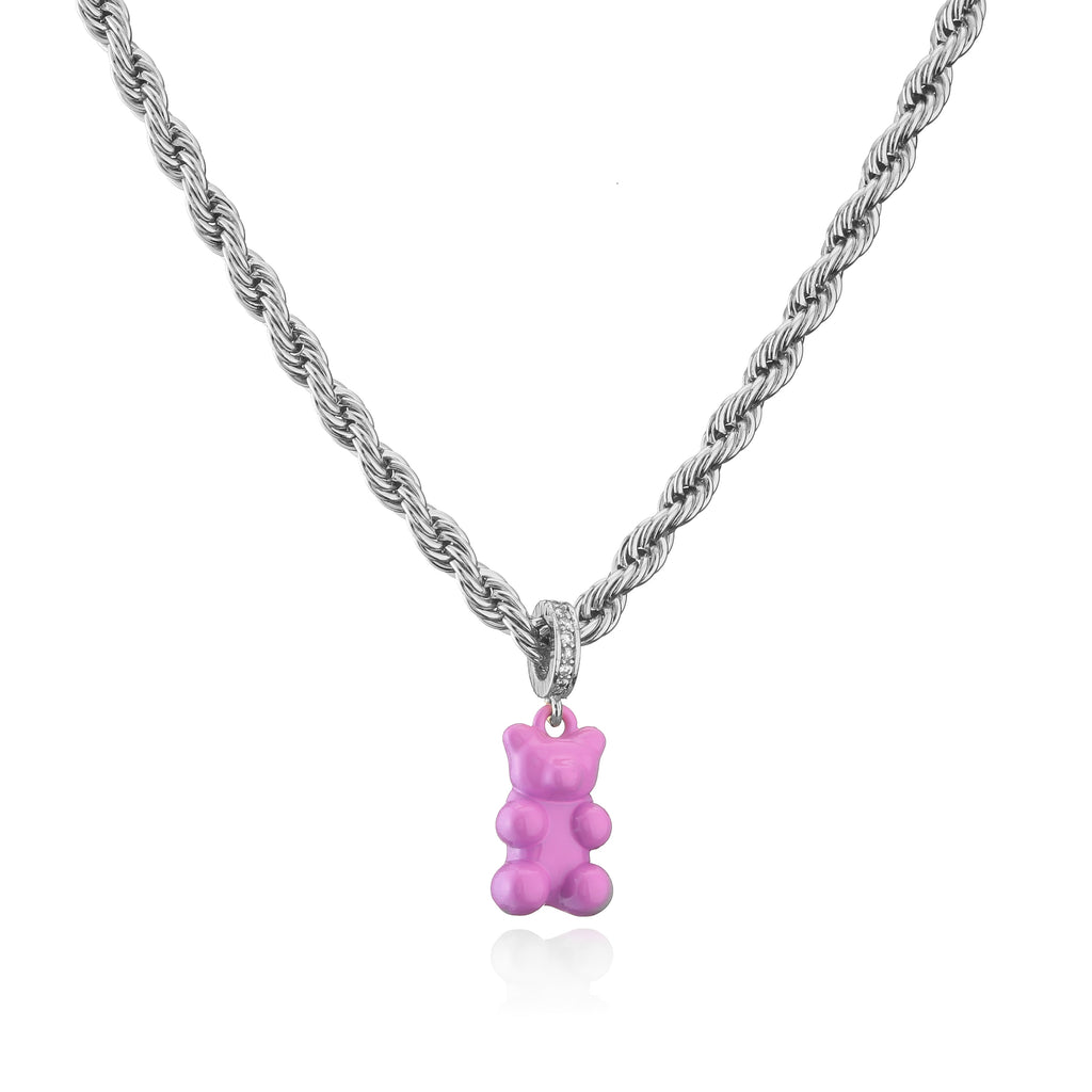 HECHENG,Gummy Bear Stainless Steel Chain Necklace,Candy Color Pendant Necklace for Women Girls,Handmade Jewelry