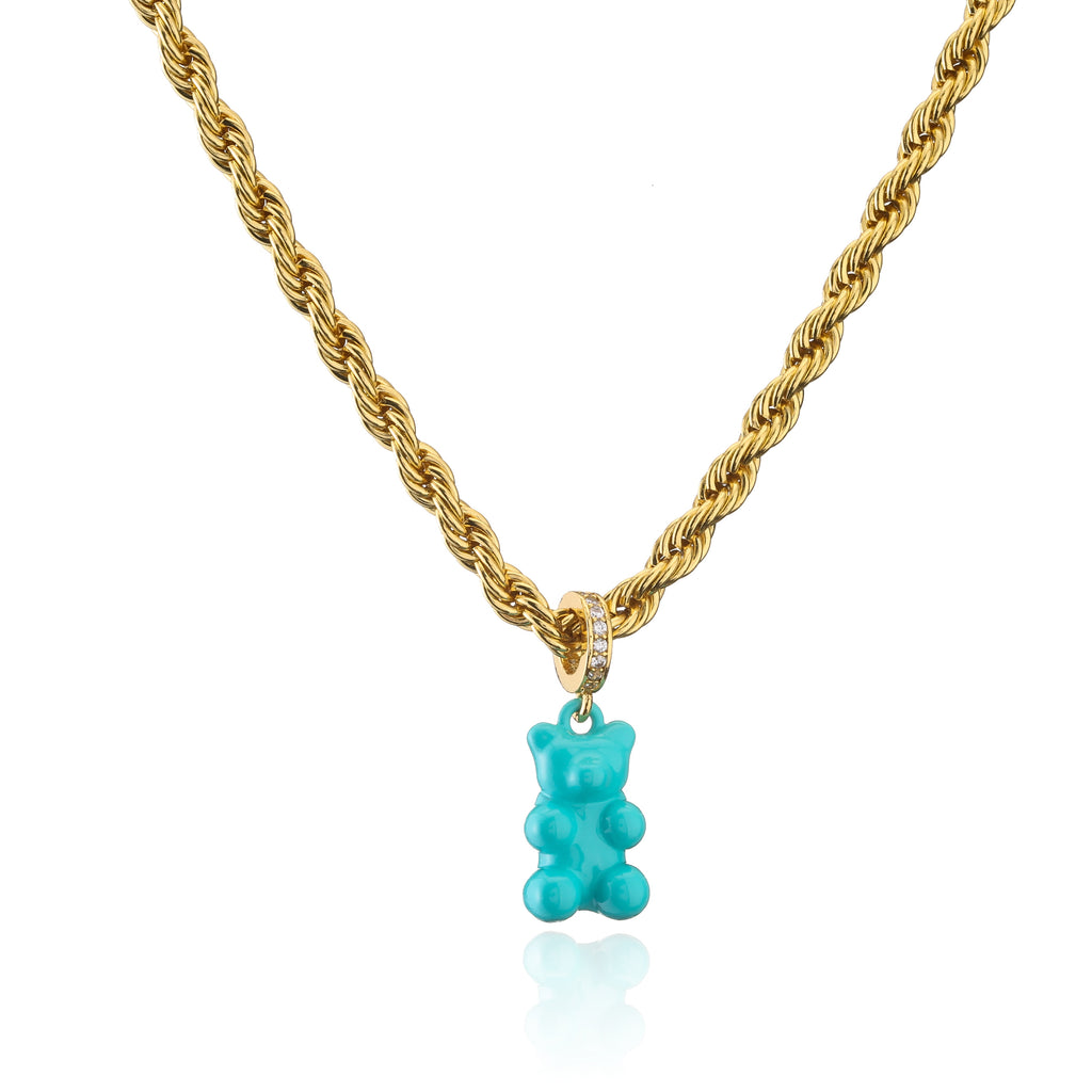 HECHENG,Gummy Bear Stainless Steel Chain Necklace,Candy Color Pendant Necklace for Women Girls,Handmade Jewelry