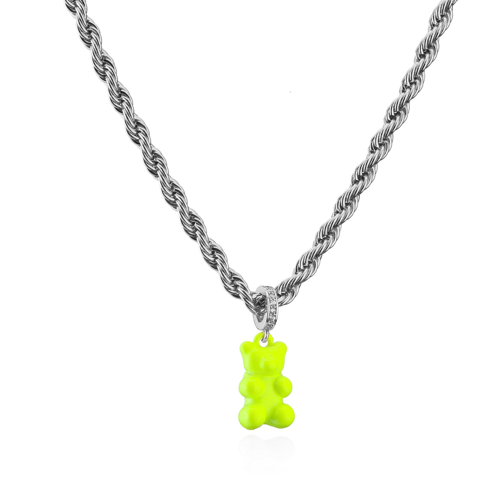 HECHENG,Gummy Bear Stainless Steel Chain Necklace,Candy Color Pendant Necklace for Women Girls,Handmade Jewelry