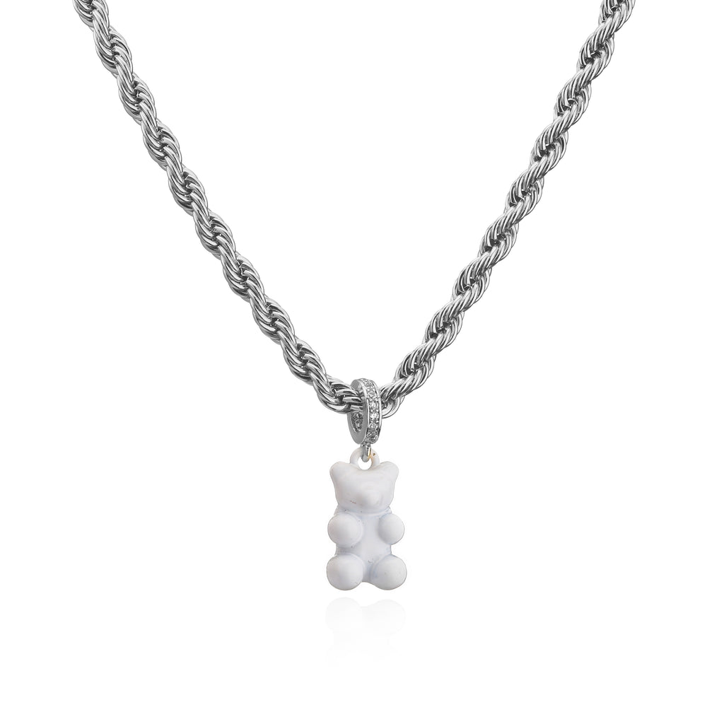 HECHENG,Gummy Bear Stainless Steel Chain Necklace,Candy Color Pendant Necklace for Women Girls,Handmade Jewelry