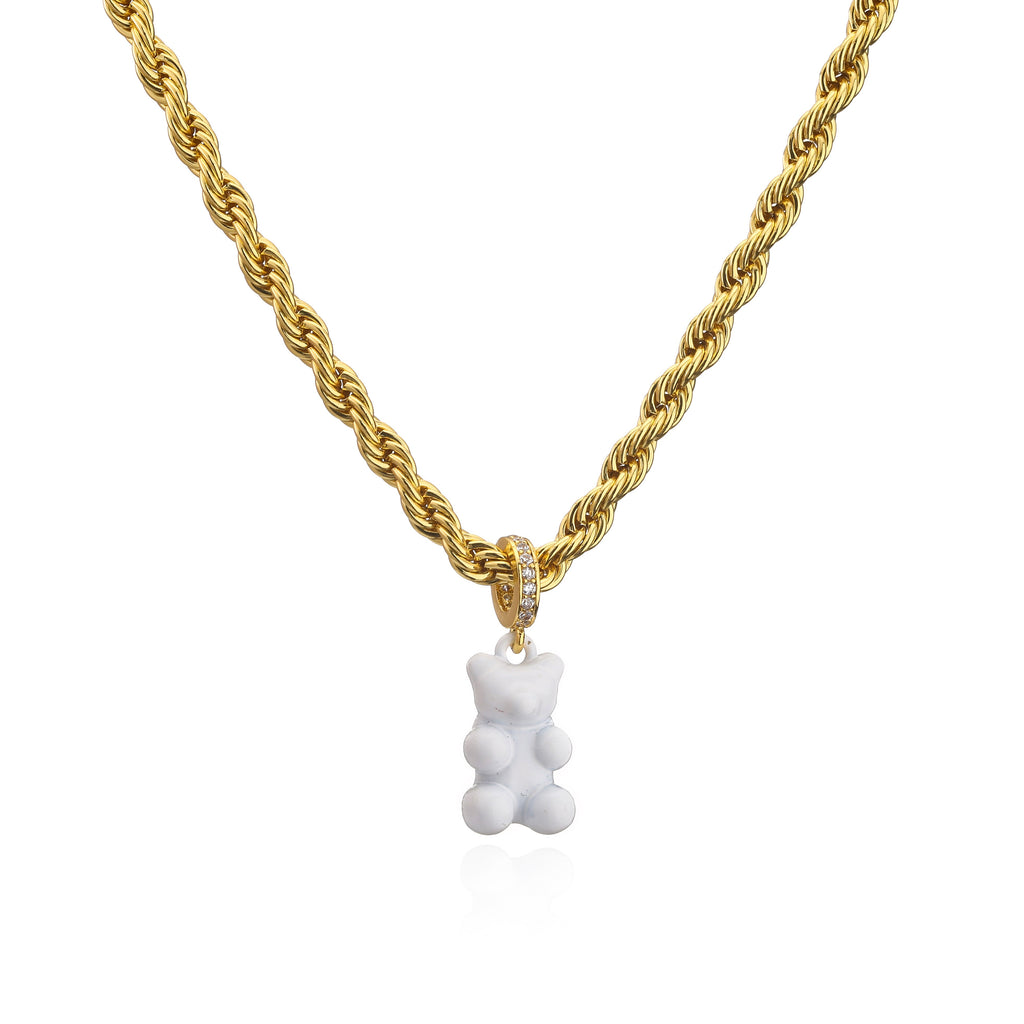 HECHENG,Gummy Bear Stainless Steel Chain Necklace,Candy Color Pendant Necklace for Women Girls,Handmade Jewelry