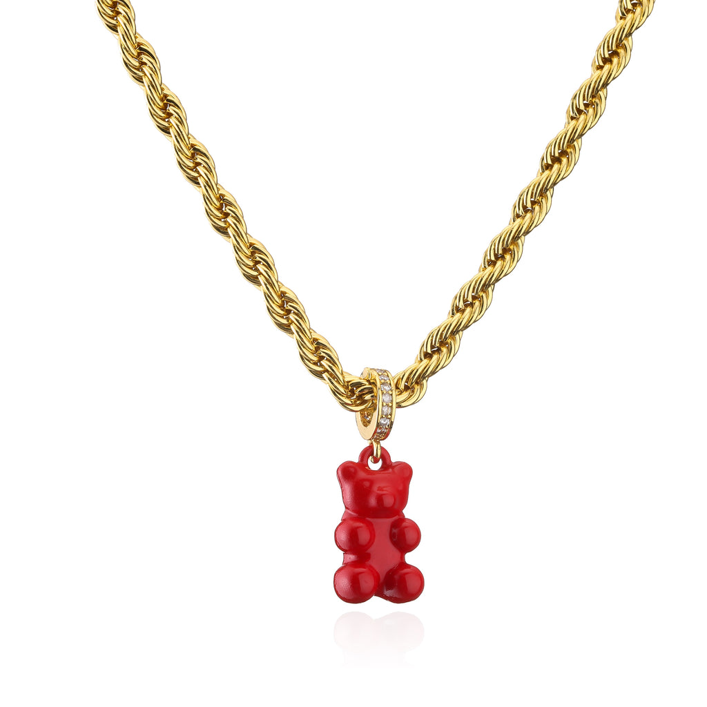 HECHENG,Gummy Bear Stainless Steel Chain Necklace,Candy Color Pendant Necklace for Women Girls,Handmade Jewelry