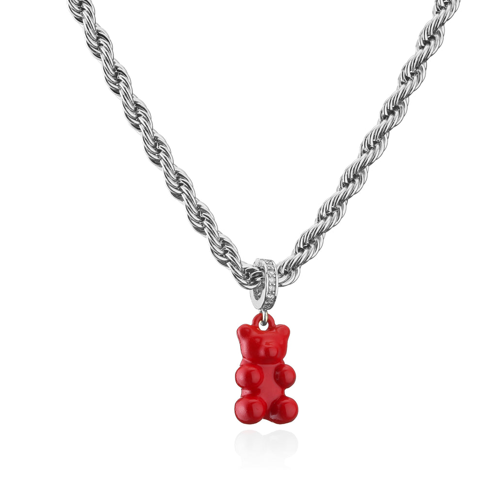 HECHENG,Gummy Bear Stainless Steel Chain Necklace,Candy Color Pendant Necklace for Women Girls,Handmade Jewelry