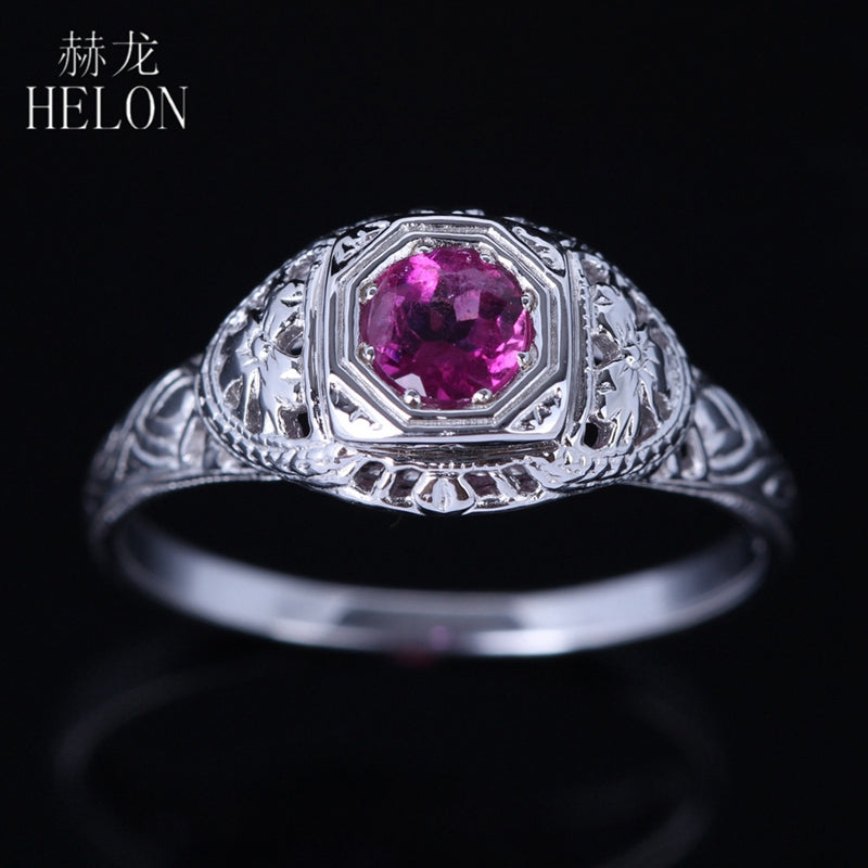 Art Nouveau 925 Sterling Silver Antique Filigree Genuine Tourmaline Ring Vintage Style Engagement Wedding Ring Jewelry