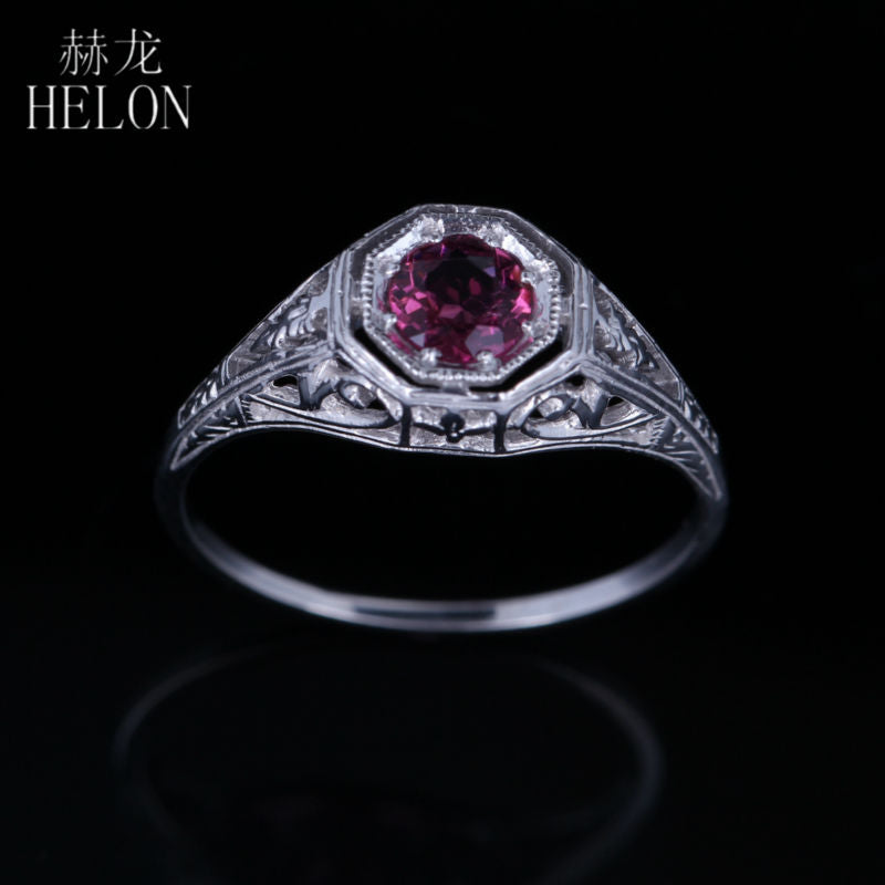 Beautiful 925 Sterling Silver 5mm Round Cut 0.4ct Tourmaline Vintage Art Nouveau Wedding Anniversary Women Ring
