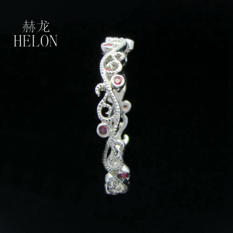 Gemstone Band MILGRAIN Pave Natural Ruby Sterling Silver 925 Ring Wedding Anniversary Bands For Women's Jewelry Fine