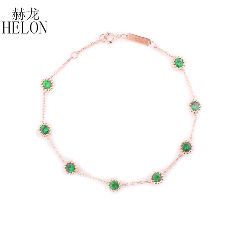 Solid 18k Rose Gold 1.2ct Round Genuine Tsavorite Wedding Bracelet Romantic Women Jewelry Girl Gift Party Trendy Bracelet