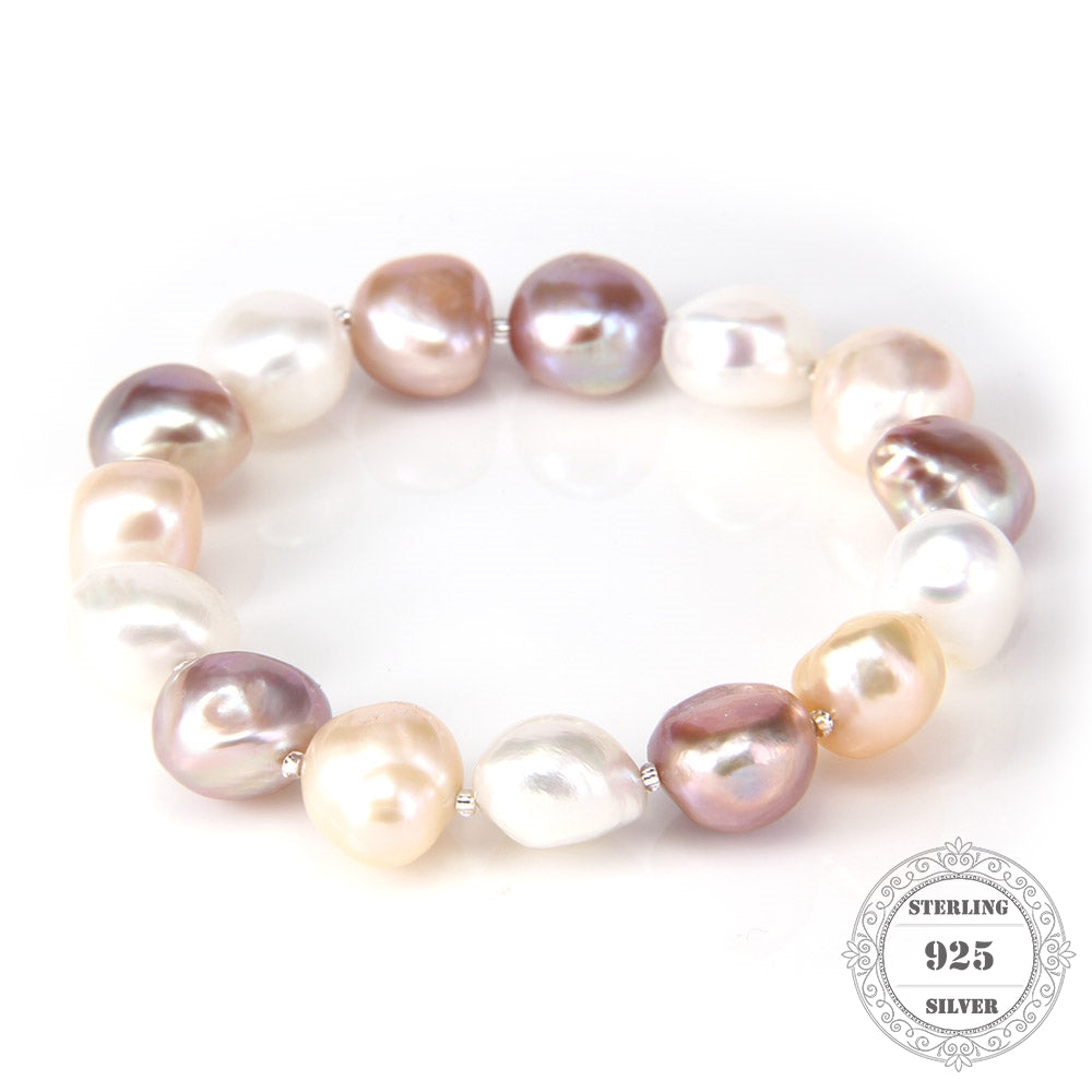 925 Multi-color Baroque Pearl Elastic Bracelet for Women Fine Jewelry Friend Friend Gift TS-B093