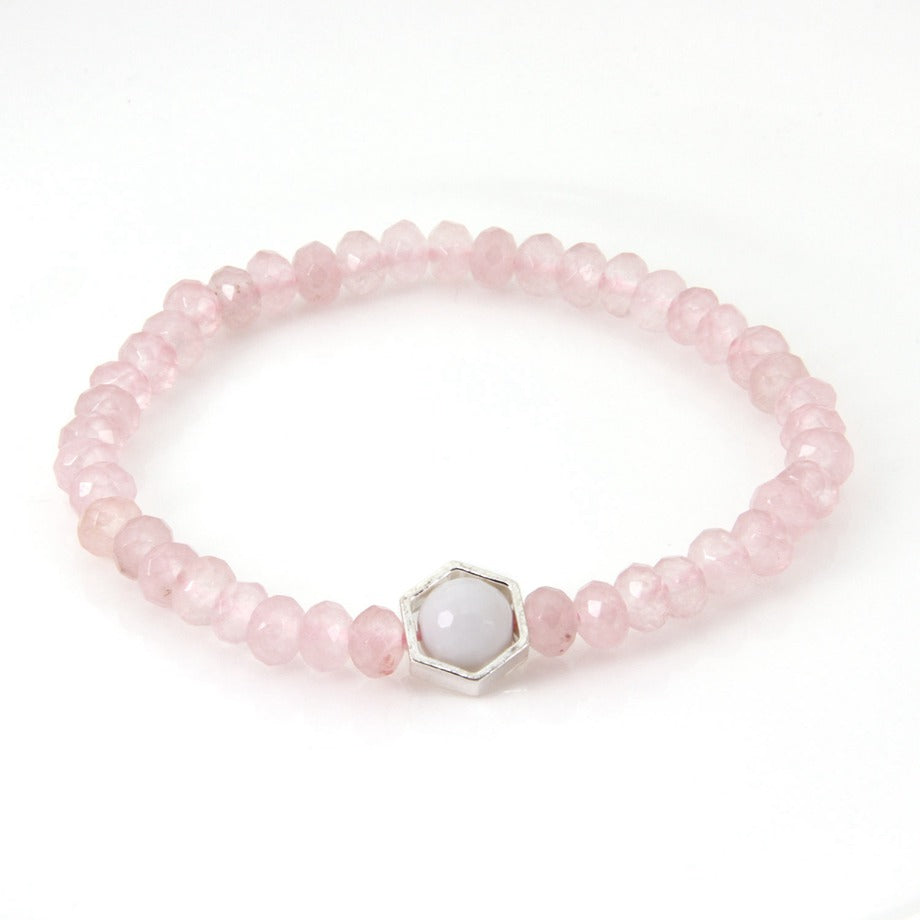 Thomas Rose Quartz Bead Bracelet with 925 Sterling Silver Charm Bracelet for Women Fine Jewelry Gift TS 317