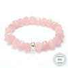 Thomas Rose Quartz Rounded Pentagon Bead Bracelet 925 Sterling Silver Charm Carrier, 14-24CM, Women Fine Jewelry TS 110